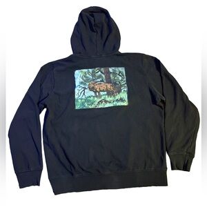 Black Men's Graphic Injection Hooded Sweatshirt Size Large